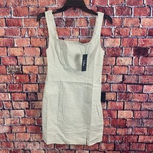Lulus Happy Chance Sage Green Gingham Square Neck Mini Dress
